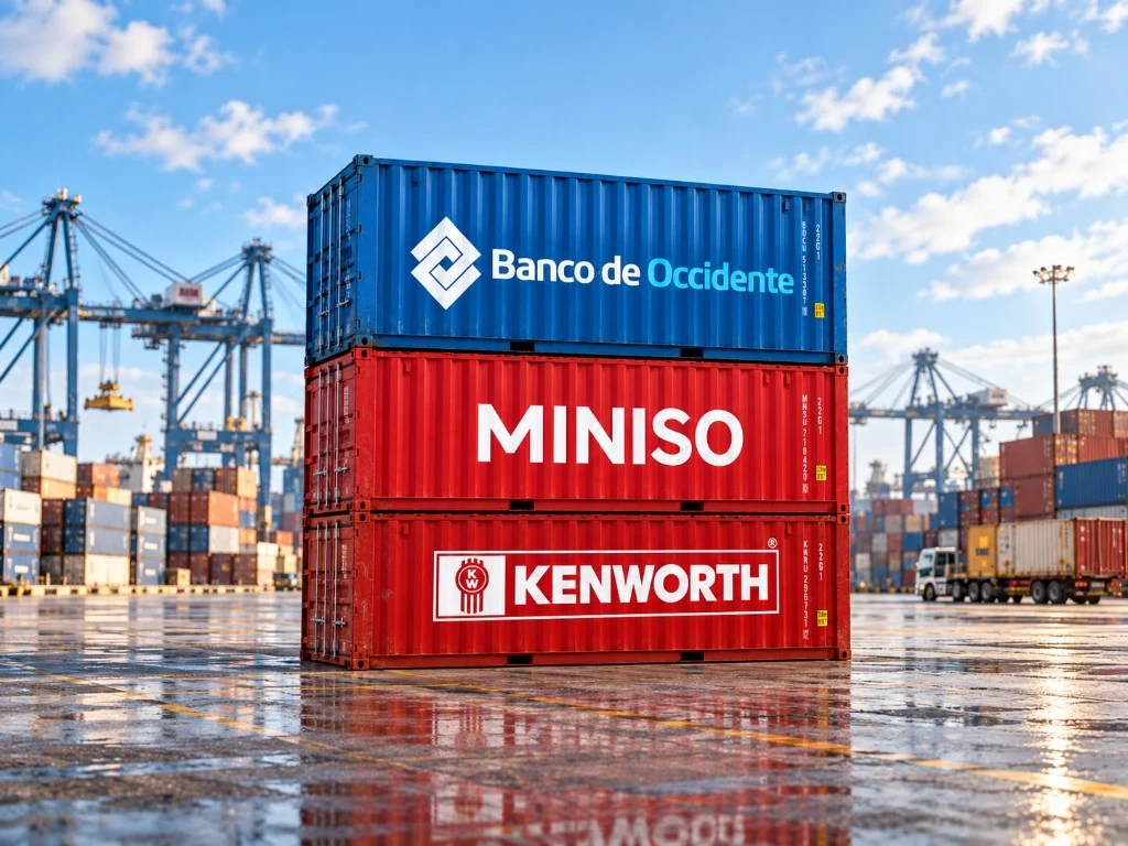 Contenedores de Miniso, Kenworth y Banco de Occidente con Akountik